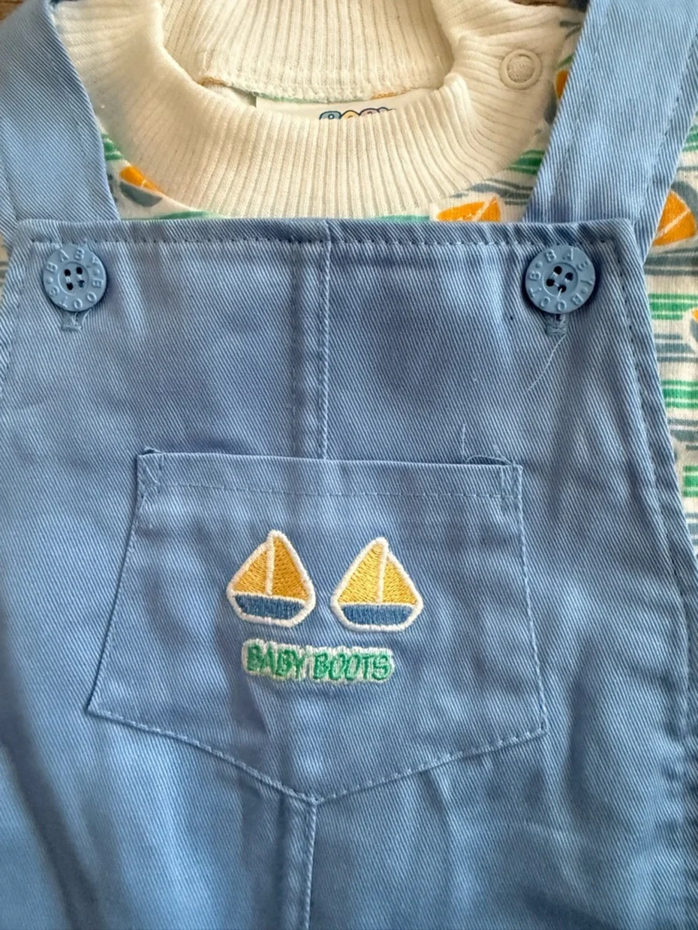 Vintage Baby Boots boy's bubble romper set sailboat embroidery 6 month - Picture 2 of 6
